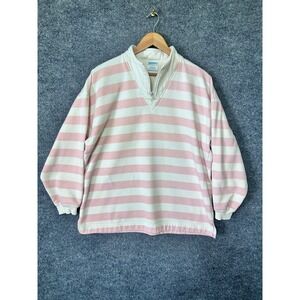 Vintage Cheetah Mervyns Pink White Striped Quarter Zip Sweatshirt Womens Large